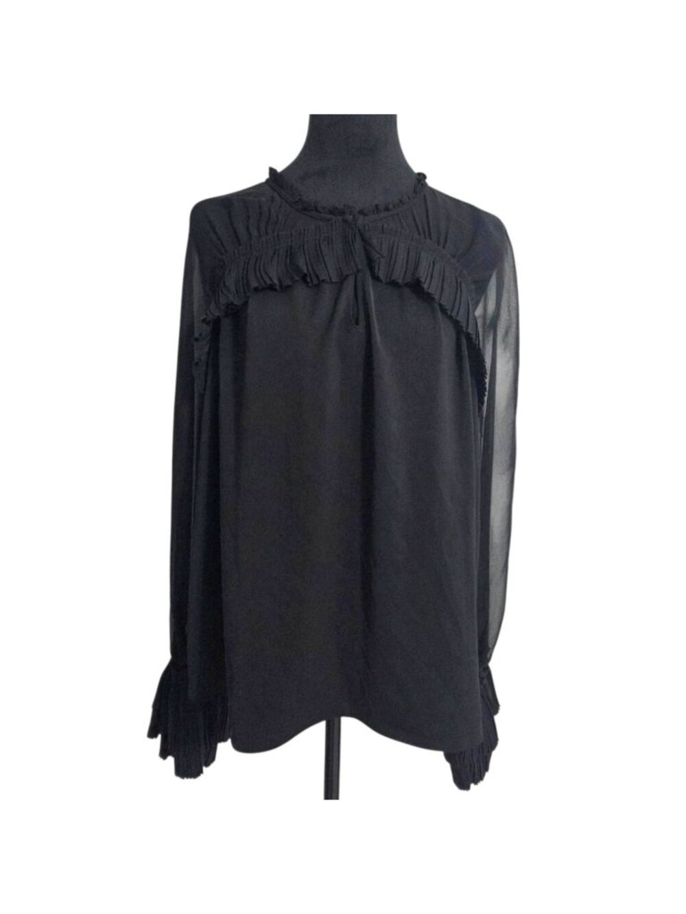 Ramy Brook Size Medium  Top Blouse Black Long Sleeve Sheer